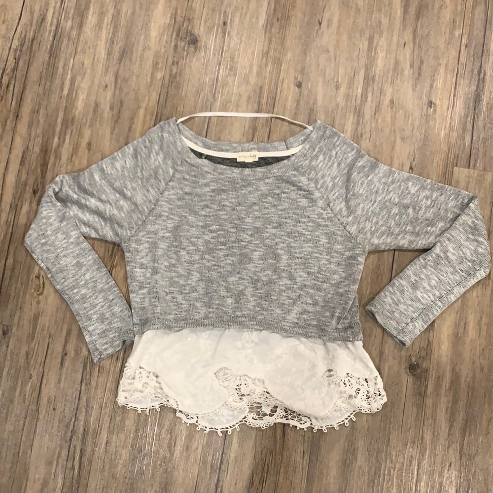 Maison Jules knit cropped sweater with white lace underlay